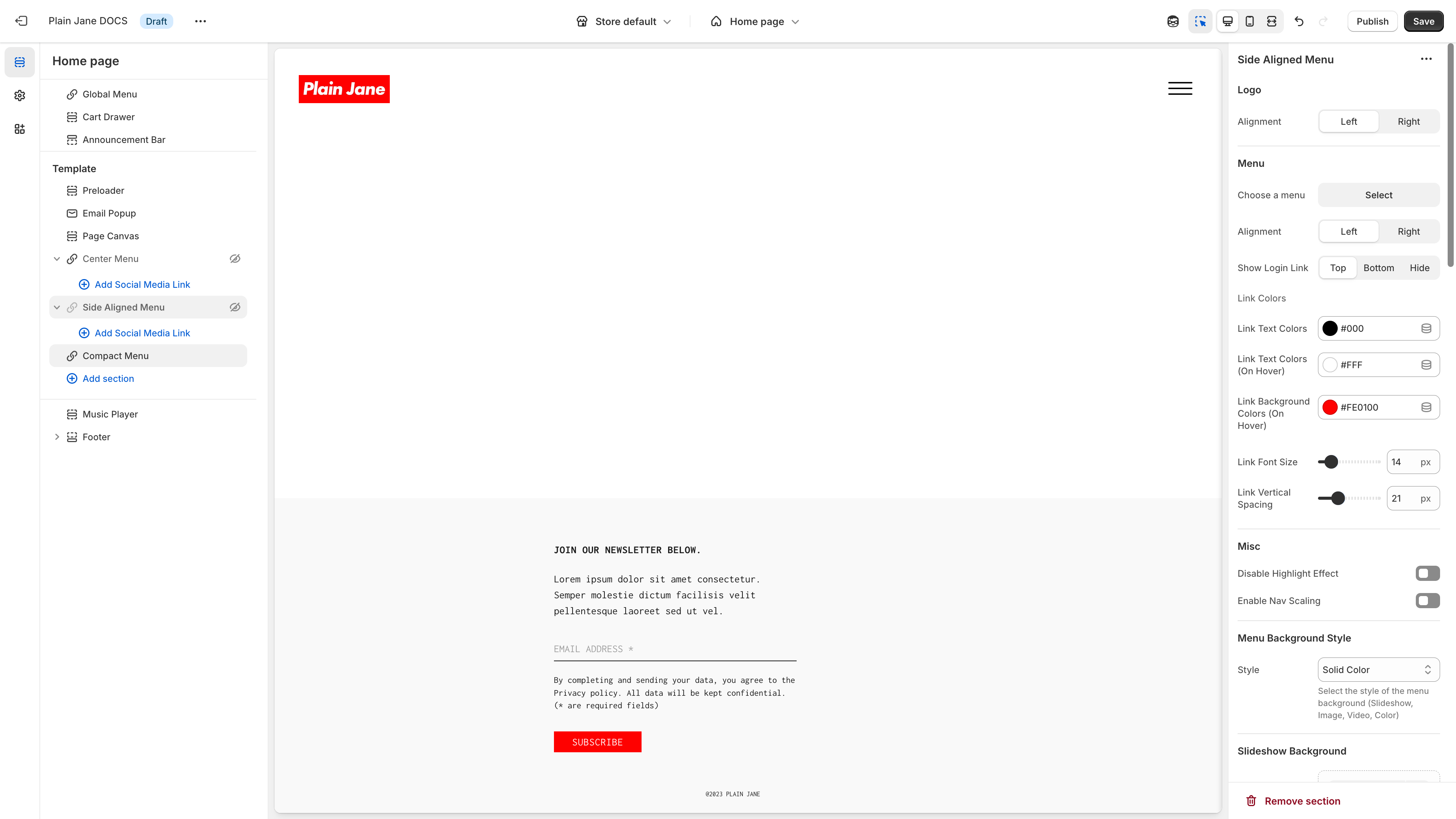 Compact Menu section in theme customizer